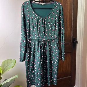 Boden Modern Floral Long Sleeve Dress, Green with Pink